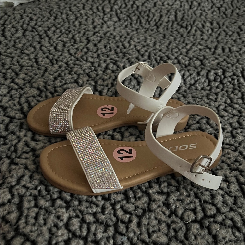 Soda Sparkling White and Tan Kids Sandals